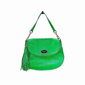 Michael Kors Green Leather Bedford Tassel Shoulder Bag Great Condition